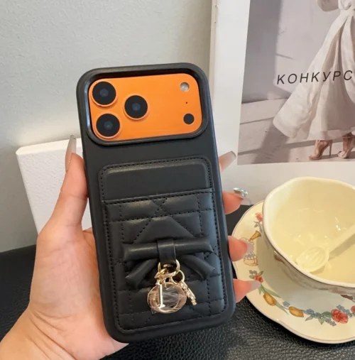 Dior Cannage-Pattern Cardholder Phone Case with Metal Charm - Ref. PCDIOR0072