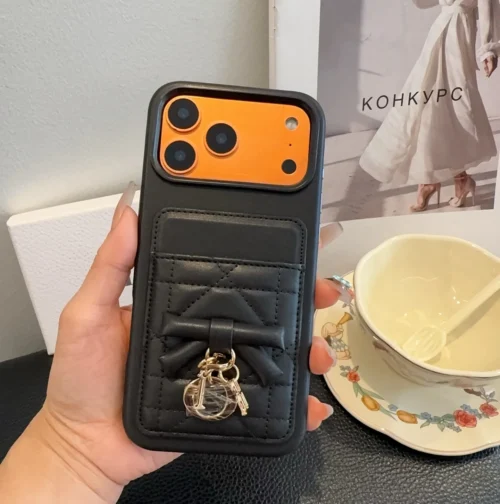 Dior Cannage-Pattern Cardholder Phone Case with Metal Charm - Ref. PCDIOR0072