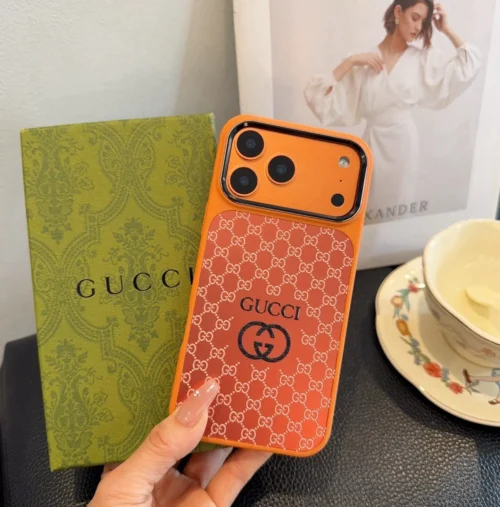Gucci Cosmic Orange Glitter-Embossed Phone Case with Metal Camera Ring and Soft Edges - Ref. PCGUCCI0030