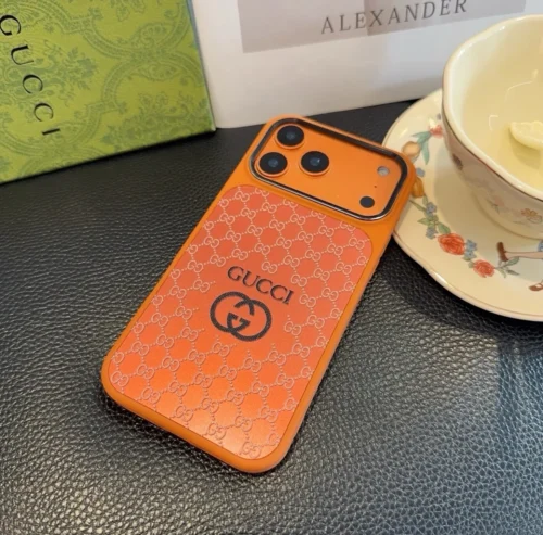 Gucci Cosmic Orange Glitter-Embossed Phone Case with Metal Camera Ring and Soft Edges - Ref. PCGUCCI0030