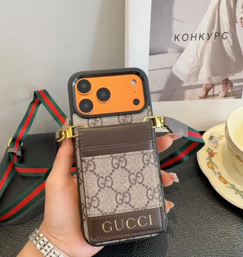 Gucci Monogram Flip-Cardholder Phone Case with Detachable Woven Crossbody Strap - Ref. PCGUCCI0058