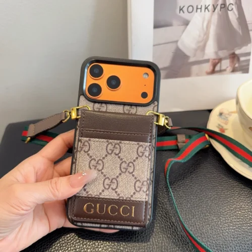 Gucci Monogram Flip-Cardholder Phone Case with Detachable Woven Crossbody Strap - Ref. PCGUCCI0058