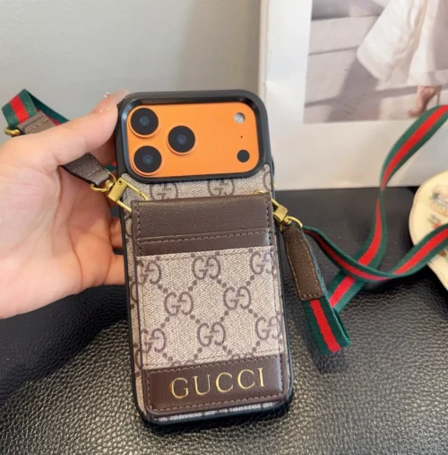 Gucci Monogram Flip-Cardholder Phone Case with Detachable Woven Crossbody Strap - Ref. PCGUCCI0058