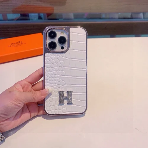 Hermes Crocodile-Embossed H-Motif Phone Case with Full-Wrap Edges - Ref. PCHERMES0006