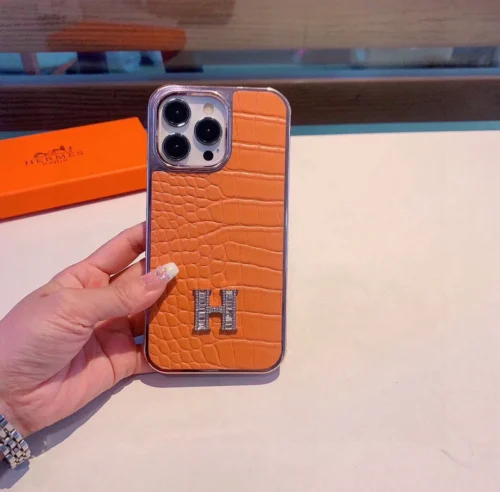 Hermes Crocodile-Embossed H-Motif Phone Case with Full-Wrap Edges - Ref. PCHERMES0007