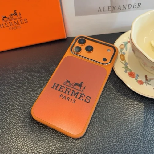 Hermes Cosmic Orange Glitter-Embossed Phone Case with Metal Camera Ring and Soft Edges - Ref. PCHERMES0018