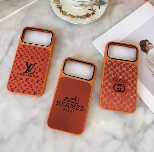 Hermes Cosmic Orange Glitter-Embossed Phone Case with Metal Camera Ring and Soft Edges - Ref. PCHERMES0019