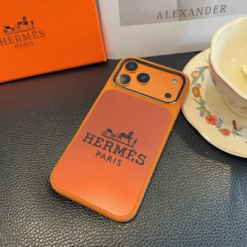 Hermes Cosmic Orange Glitter-Embossed Phone Case with Metal Camera Ring and Soft Edges - Ref. PCHERMES0019