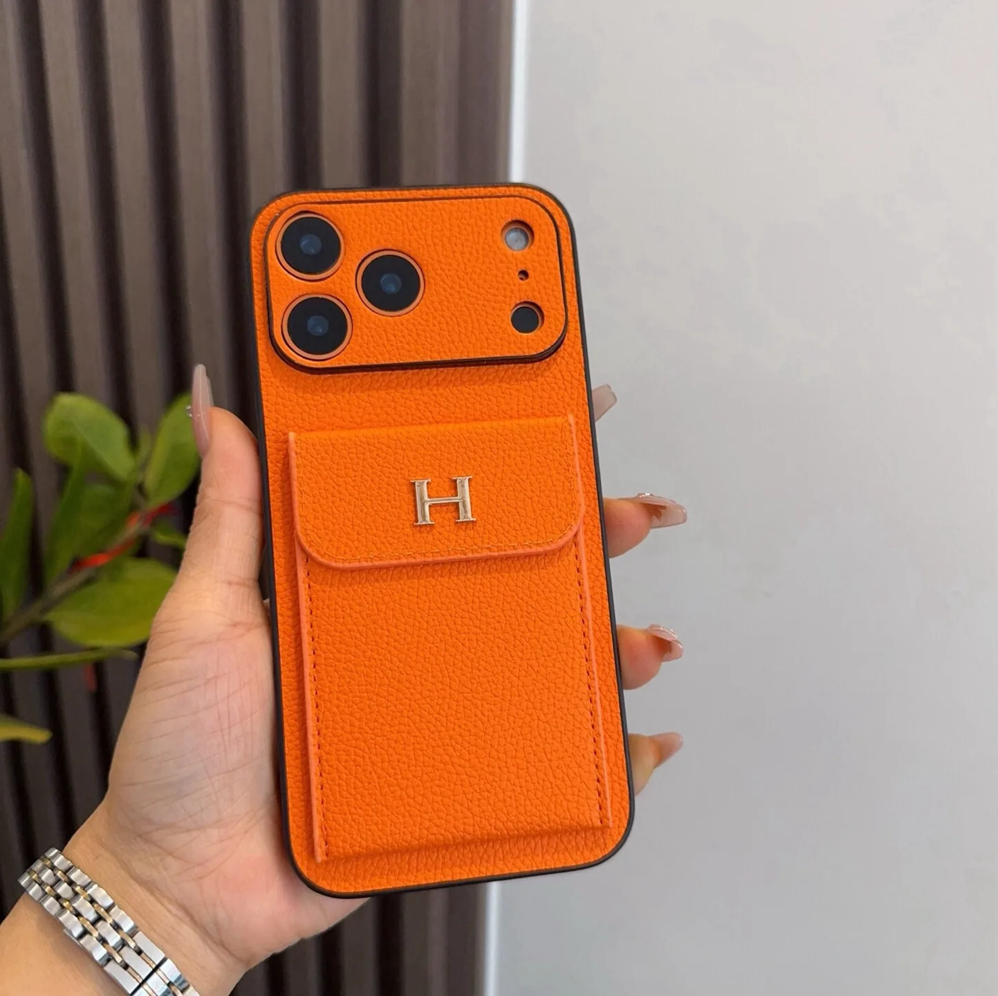 PCHERMES0050-01 Hermes Cosmic Orange Cardholder Phone Case with Precision Cutouts - Ref. PCHERMES0050