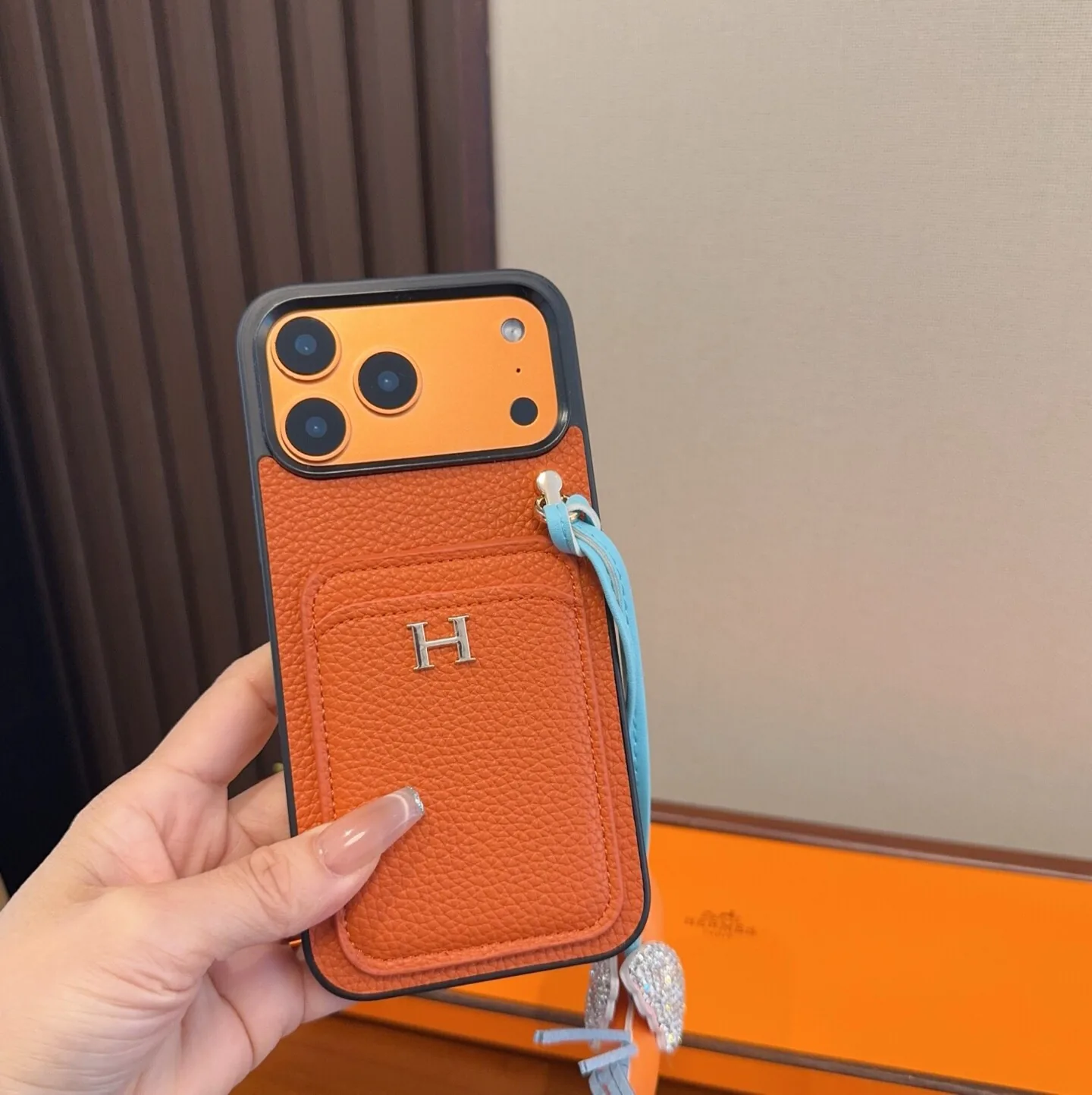 PCHERMES0058-01 Hermes H-Motif Cardholder Phone Case Set with Horse Charm - Ref. PCHERMES0058