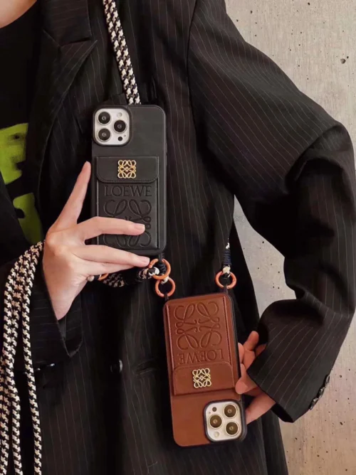 Loewe Crossbody Cardholder Phone Case with Detachable Cord and Gold-Tone Logo Hardware - Ref. PCLOEWE0046