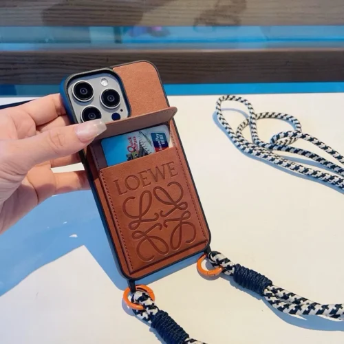 Loewe Crossbody Cardholder Phone Case with Detachable Cord and Gold-Tone Logo Hardware - Ref. PCLOEWE0048