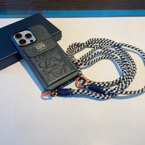 Loewe Crossbody Cardholder Phone Case with Detachable Cord and Gold-Tone Logo Hardware - Ref. PCLOEWE0056