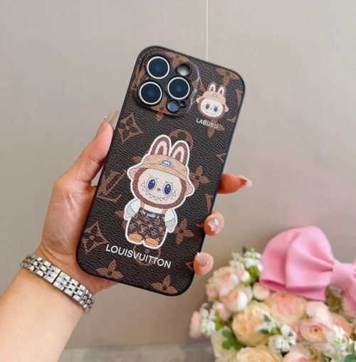 Louis Vuitton Labubu-Motif Leather-Look Phone Case with Full-Wrap Edges