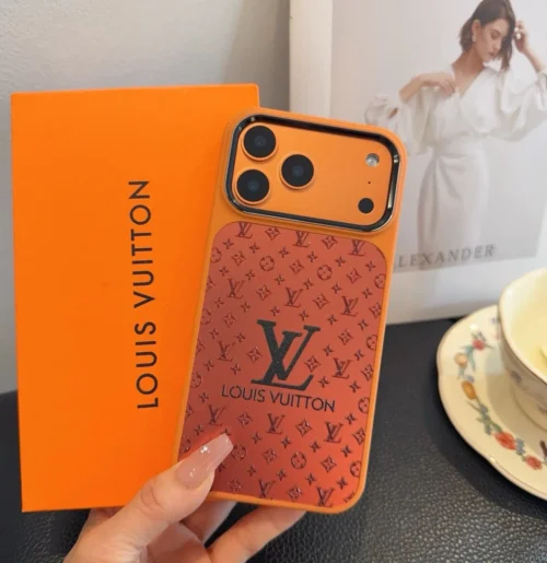 Louis Vuitton Cosmic Orange Glitter-Embossed Phone Case with Metal Camera Ring and Soft Edges - Ref. PCLV0079