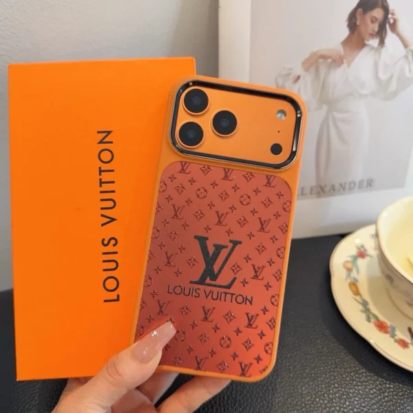 PCLV0079-01 Louis Vuitton Cosmic Orange Glitter-Embossed Phone Case with Metal Camera Ring and Soft Edges - Ref. PCLV0079