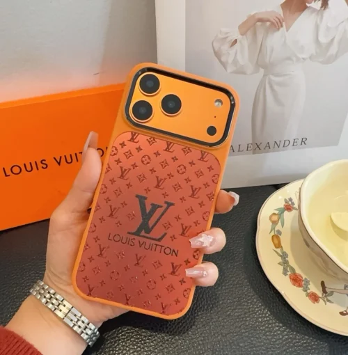 Louis Vuitton Cosmic Orange Glitter-Embossed Phone Case with Metal Camera Ring and Soft Edges - Ref. PCLV0079