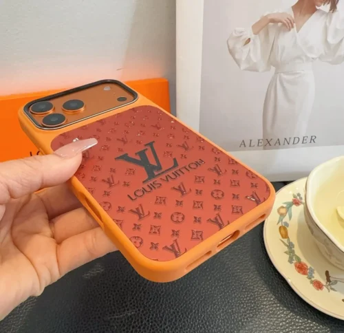 Louis Vuitton Cosmic Orange Glitter-Embossed Phone Case with Metal Camera Ring and Soft Edges - Ref. PCLV0080