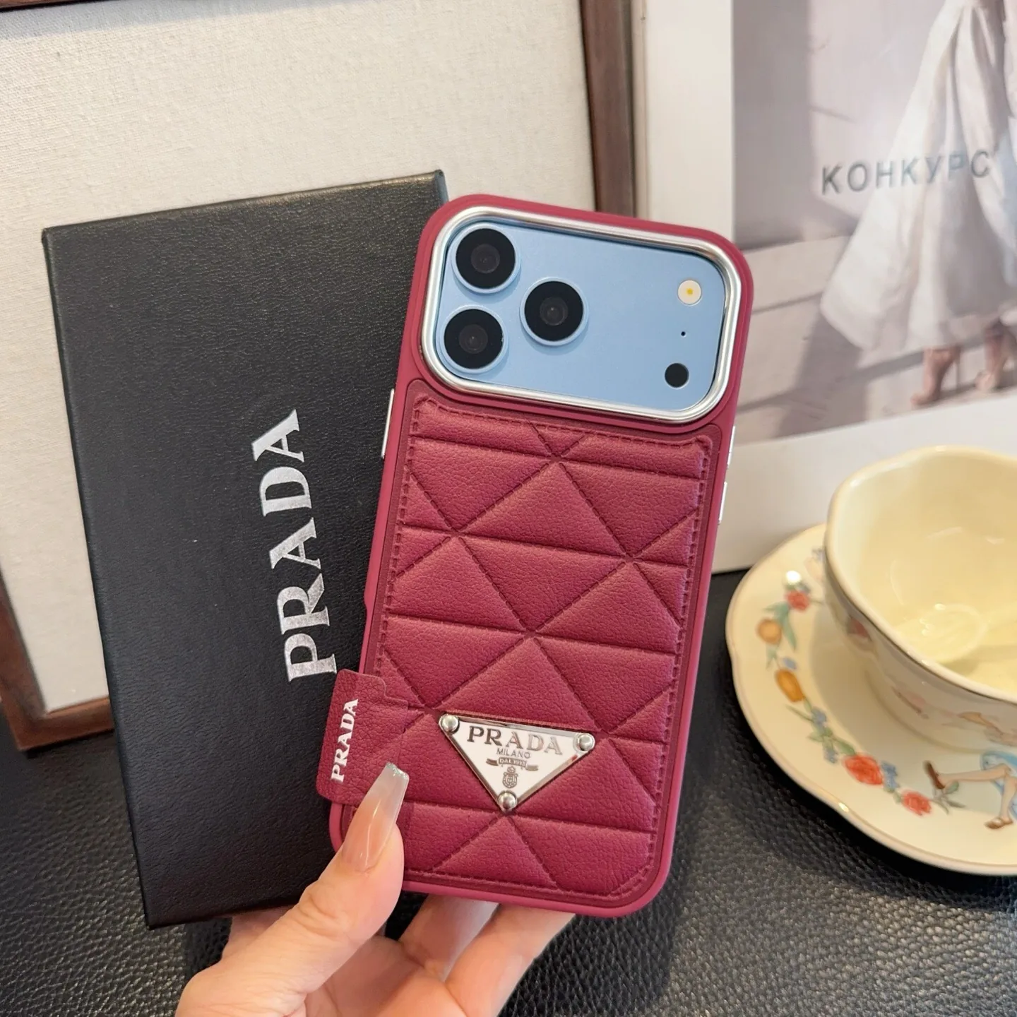 PCPRADA0036-01 Prada Soft Leather-Feel Phone Case with Card Slot and Precision Cutouts - Ref. PCPRADA0036