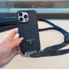 Prada Crosshatch Leather-Finish Crossbody Phone Case with Metal Logo and Soft Edges - Ref. PCPRADA0044