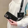 Prada Crosshatch Leather-Finish Crossbody Cardholder Phone Case Set with Metal Logo - Ref. PCPRADA0054