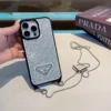 Prada Hand-Applied Rhinestone Phone Case with Triangle-Logo Crossbody Chain - Ref. PCPRADA0056