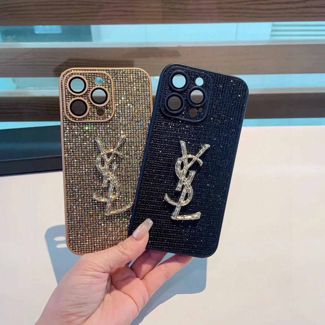 PCYSL0002-01 Saint Laurent Rhinestone Phone Case with Lacquered Finish and Precision Cutouts - Ref. PCYSL0002