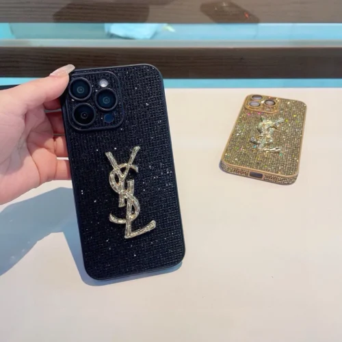 Saint Laurent Rhinestone Phone Case with Lacquered Finish and Precision Cutouts - Ref. PCYSL0002