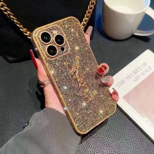 Saint Laurent Rhinestone Phone Case with Lacquered Finish and Precision Cutouts - Ref. PCYSL0003