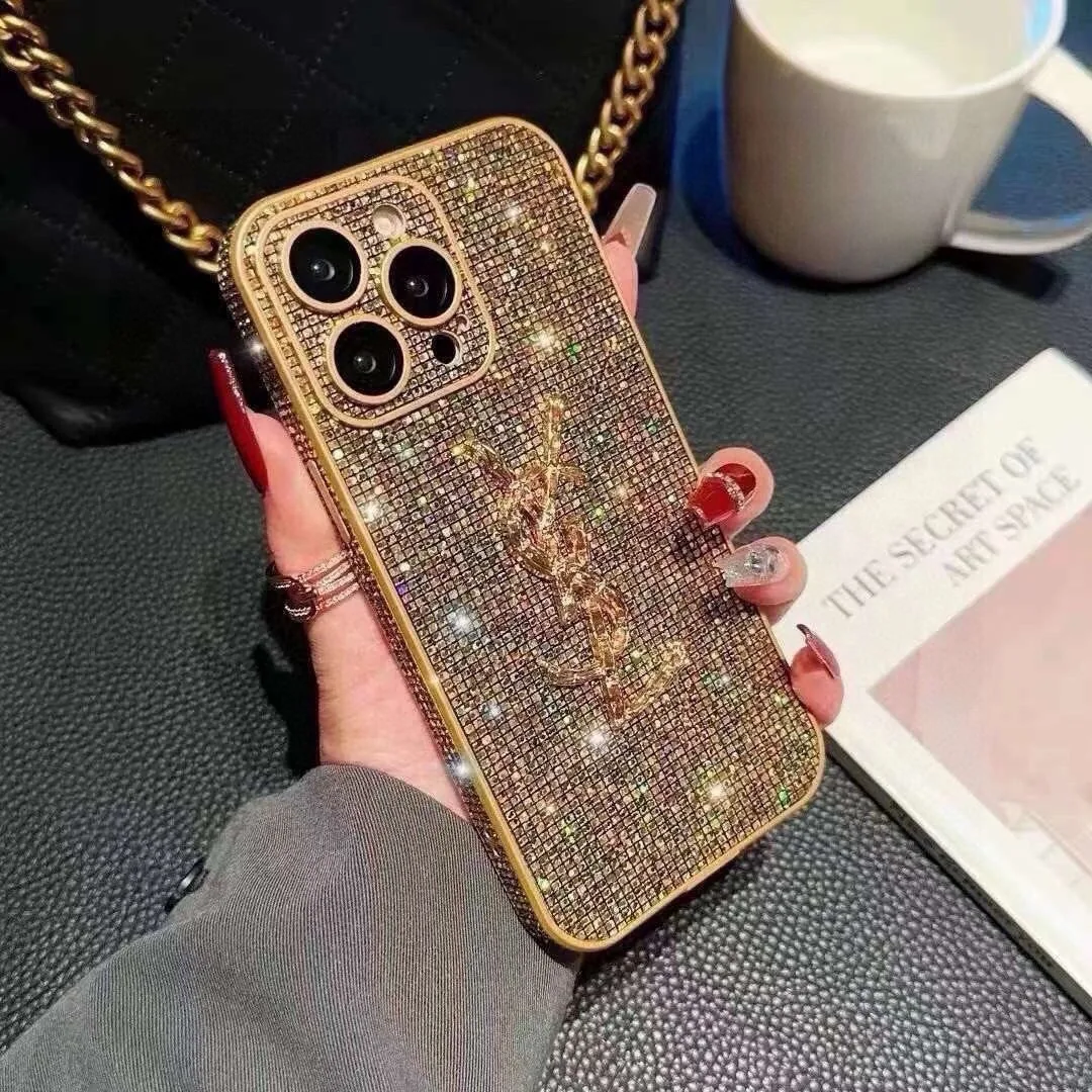 PCYSL0003-01 Saint Laurent Rhinestone Phone Case with Lacquered Finish and Precision Cutouts - Ref. PCYSL0003