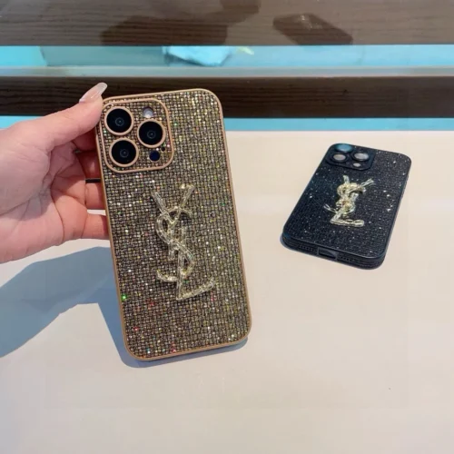 Saint Laurent Rhinestone Phone Case with Lacquered Finish and Precision Cutouts - Ref. PCYSL0003
