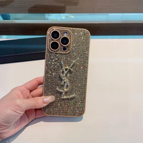 Saint Laurent Rhinestone Phone Case with Lacquered Finish and Precision Cutouts - Ref. PCYSL0003